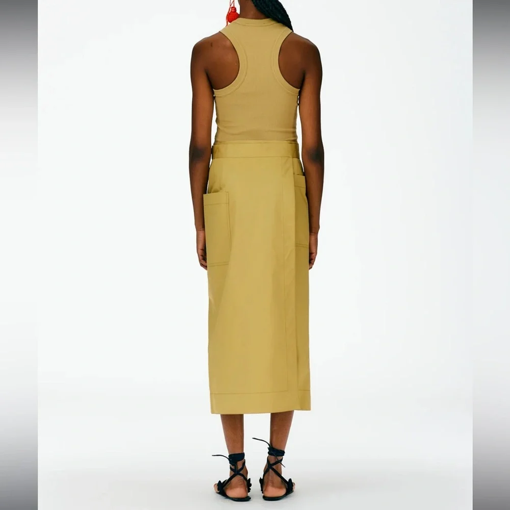 Tibi Eco Poplin Lean Back Wrap Skirt Khaki size 2 - Picture 2 of 3